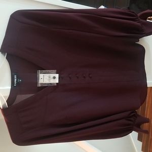 Express Burgundy / Plum Pullover Blouse, with covered button detailing